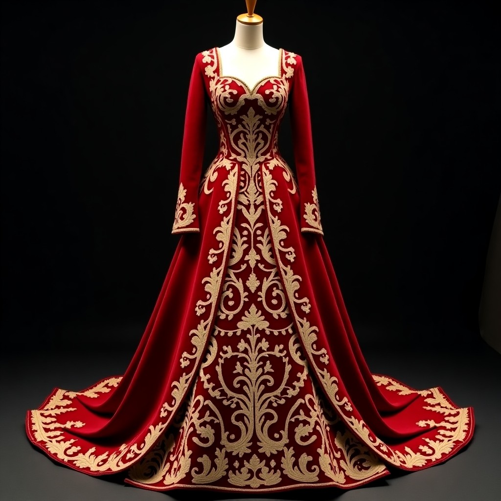 Majestic Leaf Embroidered Evening Ball Gown