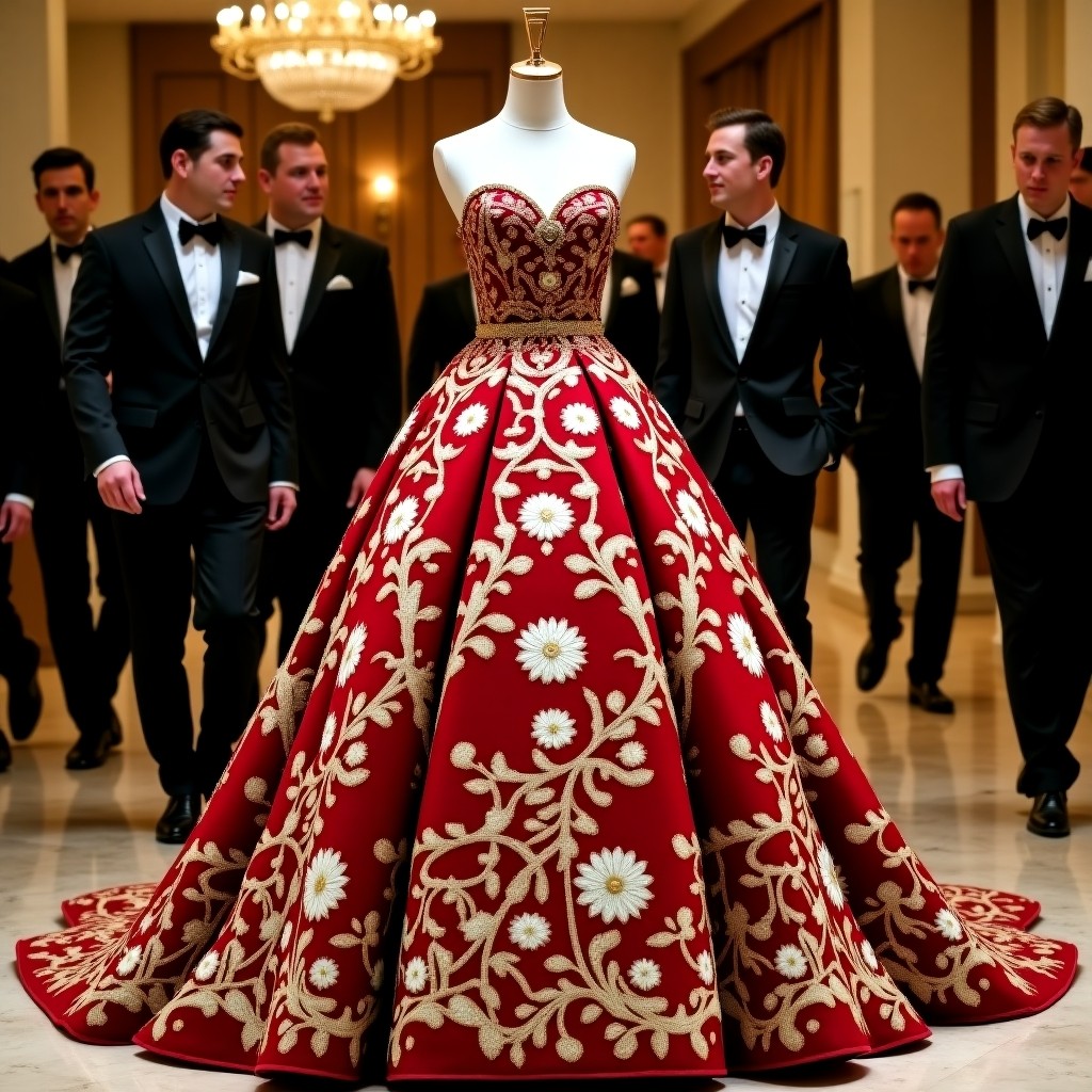 Ornamental Scroll Embroidered Ball Gown