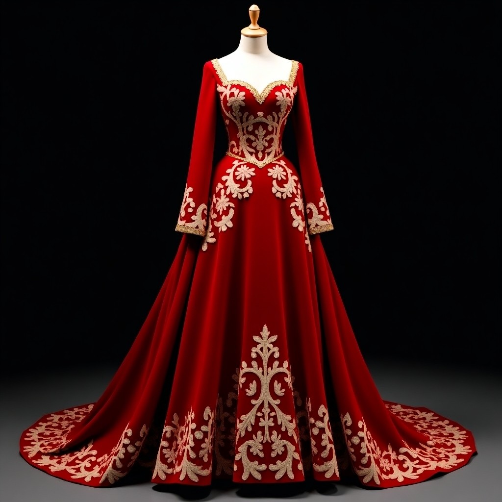 Elegant Botanical Motif Evening Gown
