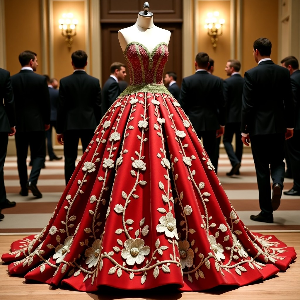 Elegant Botanical Crown Embroidered Ball Gown