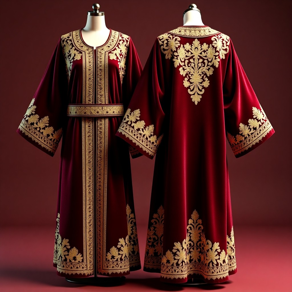 Women's Long Jacket with Intricate Floral Vine Borders